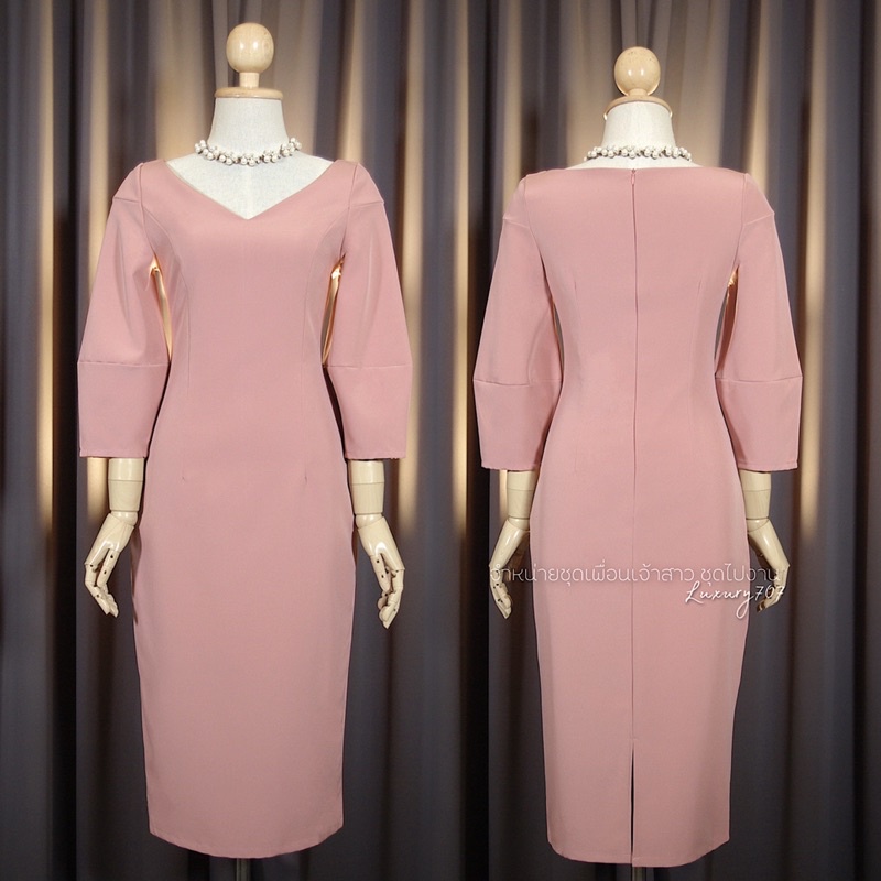 LX4103  Dress ทรงเรียบหรู แขนศอก ชุดไปงานแต่ง ชุดออกงาน เดรสเพื่อนเจ้าสาว [LUXURY707] - รูปที่ 5