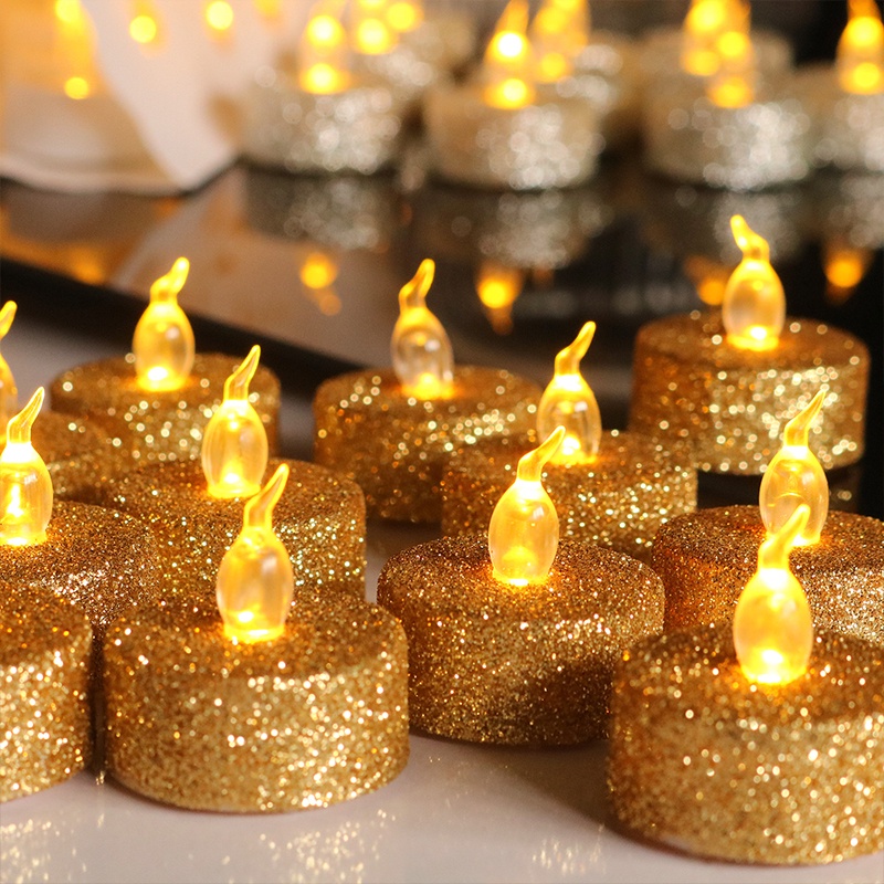 [Creative Glitter Gold LED Candle Lights][Festival Decorative Candle