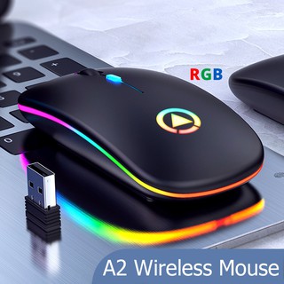 G&amp;M A2 เม้าส์ไร้สาย เมาส์เก็บเสียง เงียบไร้เสียง Office 2.4GHz Wireless Silent Mouse RGB Backlight DPI 1000-1600