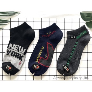 (แพ็ค 12 คู่) ป้าย HD, SOCKCING ถุงเท้าข้อสั้น ถุงเท้าข้อเว้า สีพื้น ทึบลายสปอร์ต 🇹🇭ผลิตในไทย🇹🇭