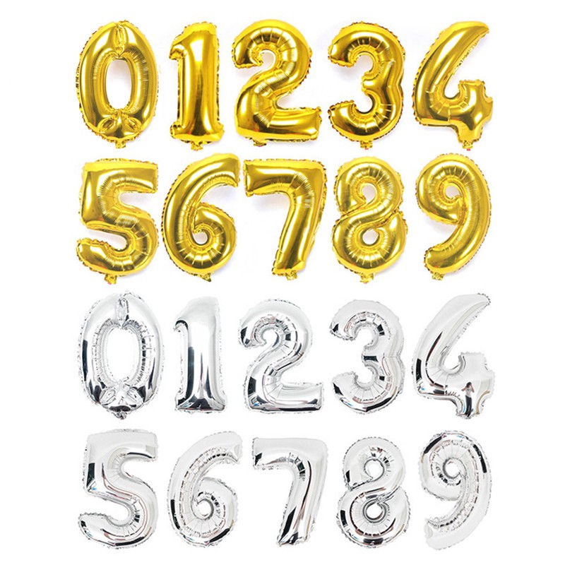 32 Inches Number Foil Balloon Digital 0-9 Helium Foil Balloons Gold/Silver