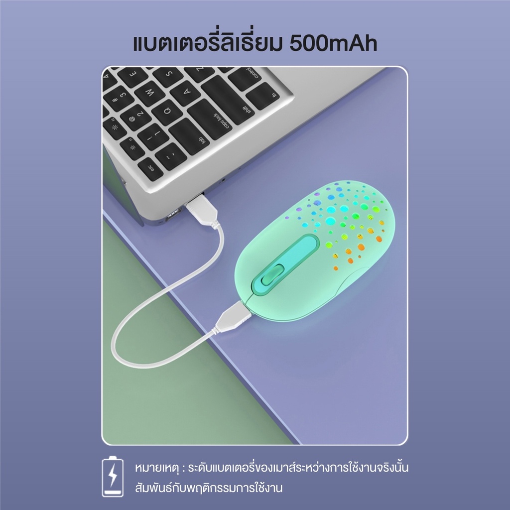 เม้าส์ไร้สาย IWACHI I2 เม้าส์บลูทูธ รองรับ 2.4G BT4.0/BT5.0 ไร้เสียงรบกวน แบตเตอรี่ในตัว 500mAh