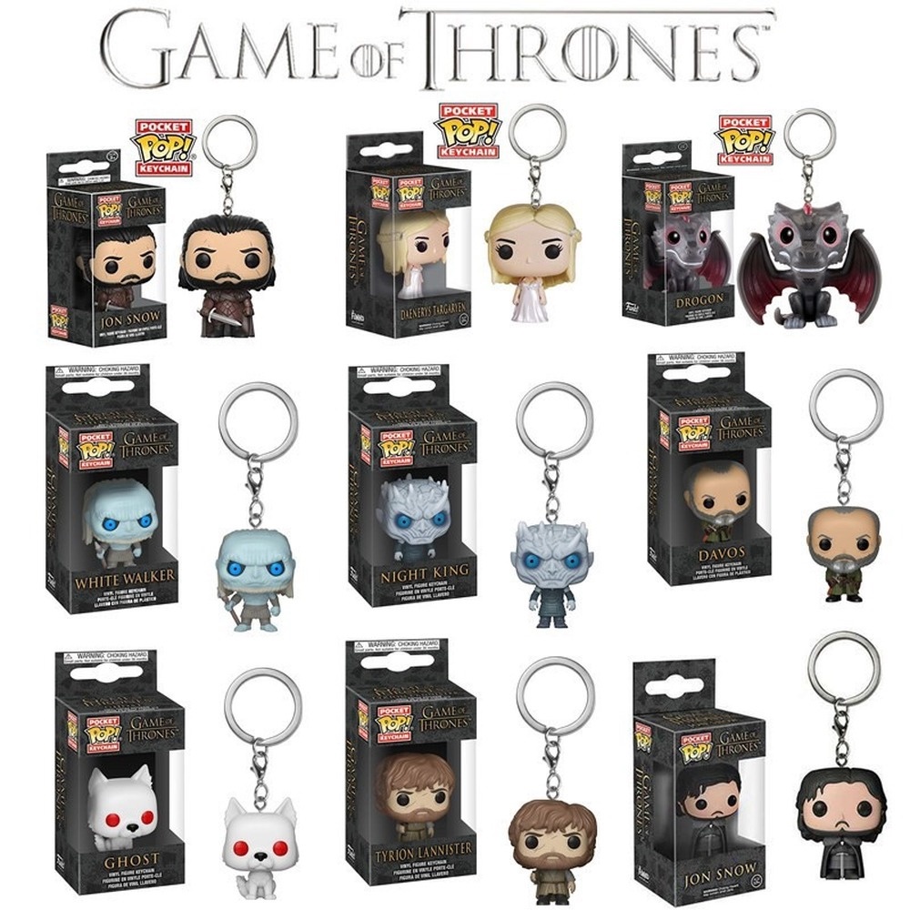 Funko Pop พวงกุญแจ: ฟิกเกอร์ Game of Thrones Series GOT – Jon Snow Night King Daenerys Tyrion White Walker Drogon Ghost ของเล่นสําหรับเด็ก