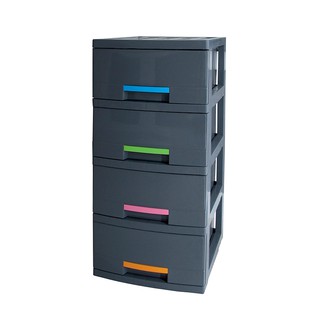 ฮาน่า ตู้ลิ้นชักพลาสติก 4 ชั้น รุ่น 1200M4 สีเทา Hana 4-layer plastic drawer cabinet 1200M4 gray