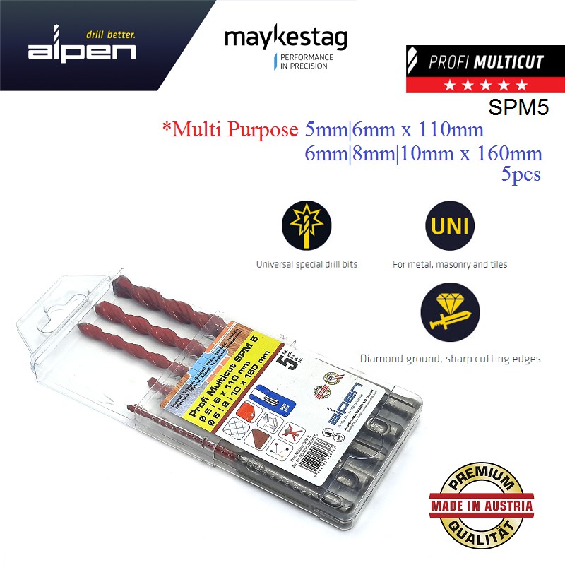 Alpen 5 ชิ้น (สากล) SDS-plus Multicut SPM5 ดอกสว่าน