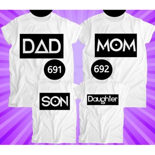 เสื้อครอบครัว พ่อแม่ลูก DAD MOM BABY สีขาว ผ้านุ่ม ใส่สบาย ลายการ์ตูน