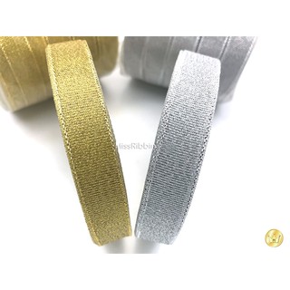 ริบบิ้นทรายเงิน-ทอง ขนาด 15มม. ยาว25หลา เนื้อดี เทสแล้วไม่หล…