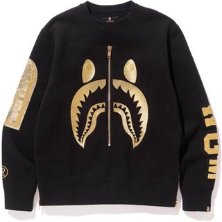 BAPE SHARK Black gold series  SIDE ZIP round neck sweater