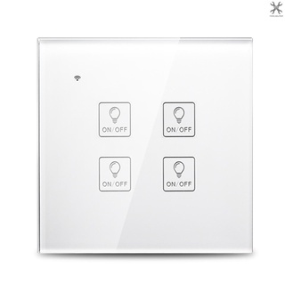 【toolhelper】แผงสวิตช์ไฟอัจฉริยะ Wi-fi ควบคุมด้วยเสียง สีขาว สําหรับ Alexa Google Home APP (4 Gang)