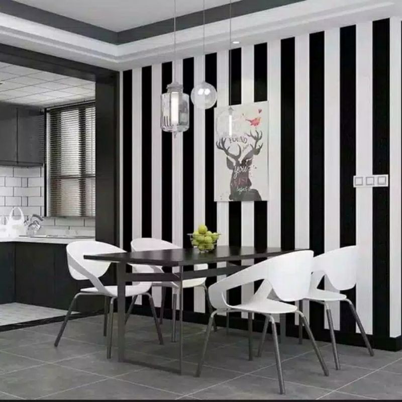 HITAM PUTIH WALLPAPER / สติ๊กเกอร์ติดผนังห้องสีดําและสีขาว LINE MOTIF สามารถ PAY บน PLACE