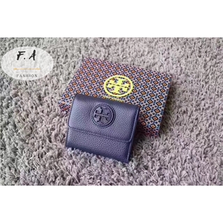 F.A (ของแท้ 100%) Tory Burch 193 กระเป๋าสตางค์เด็กผู้หญิง / ฮาร์ดแวร์ YKK / ช่องใส่การ์ดหลายช่อง / กระเป๋าสตางค์ใบสั้น