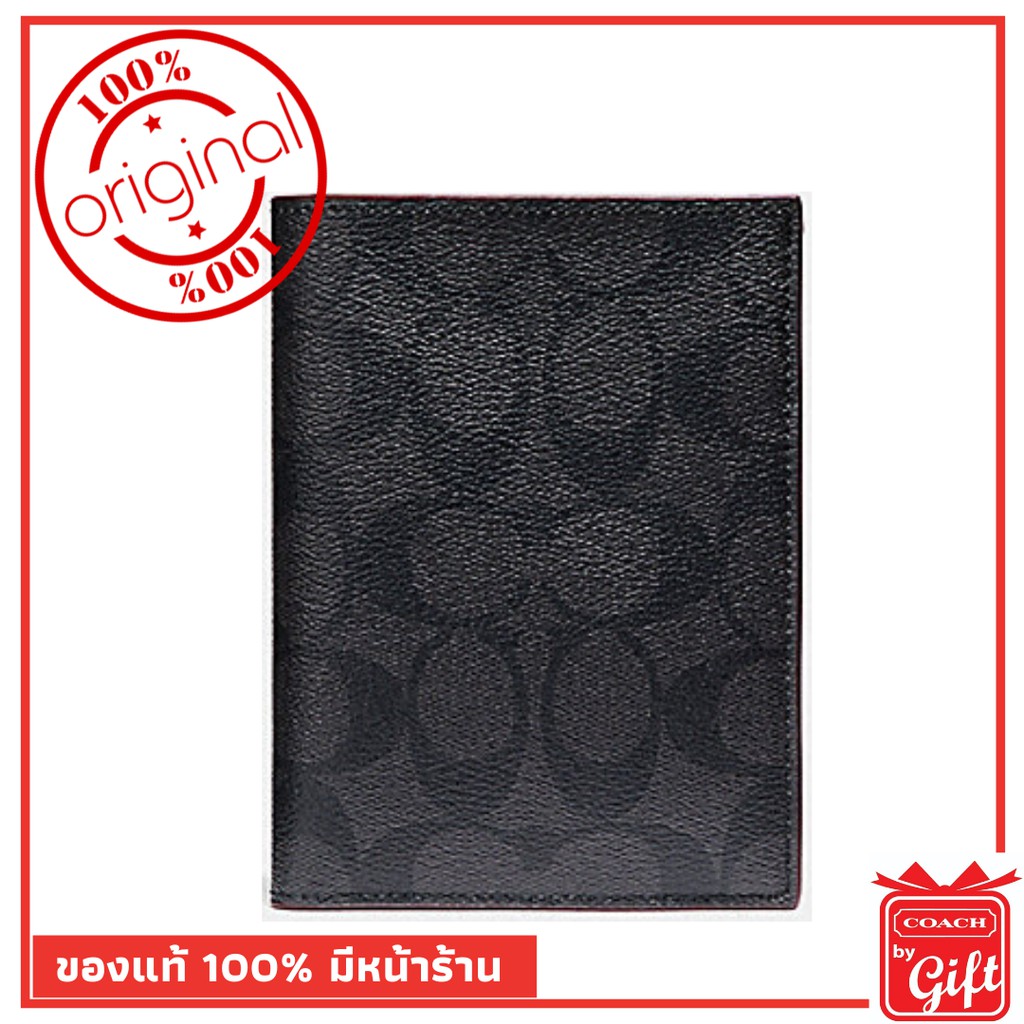 กระเป๋า coach f26074 PASSPORT CASE BLACK/OXBLOOD ของแท้ 100% จาก USA กระเป๋าสตางค์ coach แท้ พร้อมส่