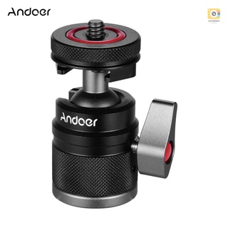 Andoer 2 in 1 หัวบอล ขนาดเล็ก พร้อมสกรู 1/4 เมาท์โคลด์ชู 360° ขาตั้งกล้องอลูมิเนียมอัลลอยด์ แบบหมุนได้ สําหรับกล้องถ่ายรูป และโทรศัพท์มือถือ