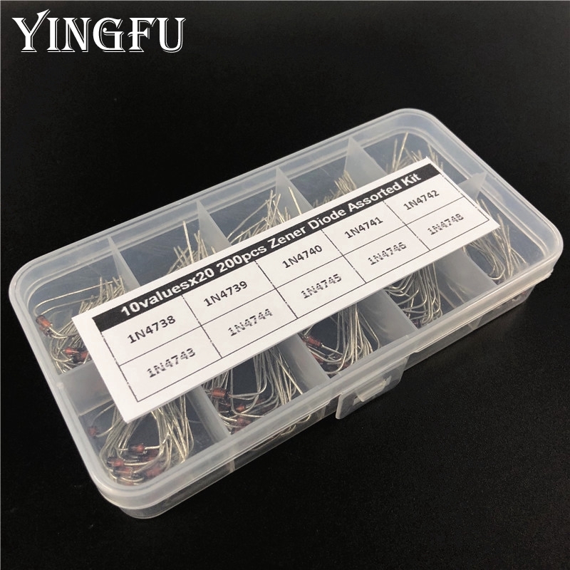 10 ค่า x20 200 ชิ้น Zener Diode Assortment ชุดอิเล็กทรอนิกส์ x 1N4738~1N4748 1W DO-41 พร้อมกล่องเก็บ