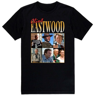 แขนสั้นcrew neckเสื้อยืดลําลอง แขนสั้น พิมพ์ลาย Clint Eastwood American Actor สีดํา สไตล์วินเทจ สําหรับผู้ชาย MNH0424210