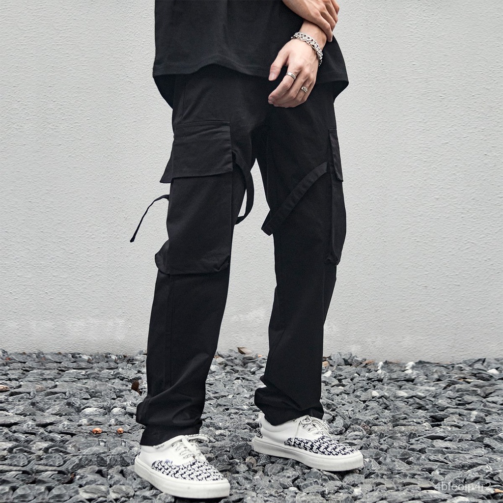 Overalls Men's Spring And Autumn Black Casual Harem Pants Elastic Waist