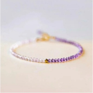 สร้อยข้อมือผู้หญิง กำไลหินแท้ขนาด 2 mm กำไลหินจิ๋ว Amethyst หินนำโชคแท้ หินมงคล