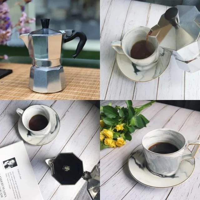 【จัดส่งทันที】Moka Pot กาต้มกาแฟสดพกพา รุ่นหนา หม้อต้มกาแฟ ทรงแปดเหลี่ยม หูจับลายไม้ มีหลายสี 3/6 Cup thumbnail 5