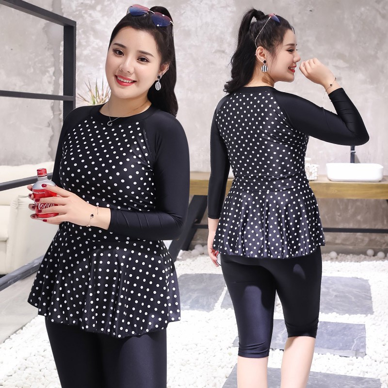 ส่งฟรีจากไทย XL-8XL บิกินี่ ชุดว่ายน้ำ บอดี้สูทแขนยาวชายระบาย กางเกง 5 ส่วน สาวอวบ สาวอ้วน ใส่ได้