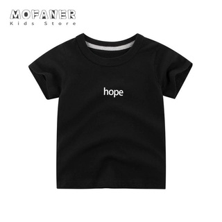 Mofaner Kids Store HOPE แขนสั้นเสื้อยืดเด็กชายหญิง (1Y-8Y) แฟชั่นขายเด็กคุณภาพดีผ้าฝ้ายสีดำสีขาว