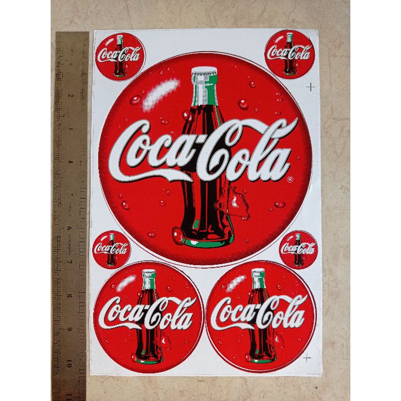 1แผ่น 7ชิ้น สติ๊กเกอร์เครื่องดื่ม 7x10.5"นิ้ว Cocacola โคคาโคล่า