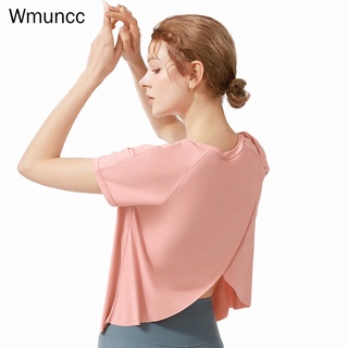 Wmuncc เสื้อครอปท็อป แขนสั้น ระบายอากาศ แบบแห้งเร็ว สําหรับผู้หญิง ใส่เล่นโยคะ ฟิตเนส วิ่ง