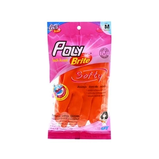 Poly-Brite โพลี-ไบรท์ ถุงมือSOFTY ถุงมือยางธรรมชาติ สีส้ม ป้องกันสารเคมี ยับยั้งแบคทีเรีย อเนกประสงค์