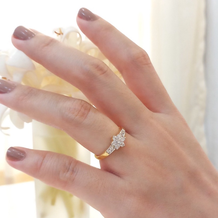 แหวนเพชร แหวนเพชรสวิส ชุบทองแท้ ลายเพชรพิกุล แบบคัดเกรดพิเศษ ใส่แล้วสวยดูแพง ไม่ลอก ไม่ดำ ใส่อาบน้ำได้ - รูปที่ 3