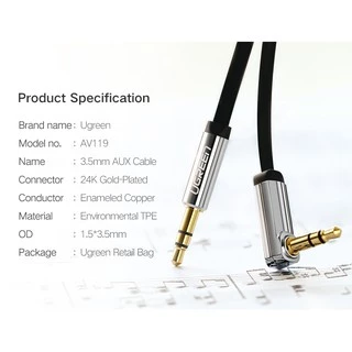 UGREEN ยูกรีน สายสัญญาณเสียงแจ็คขนาด 3.5 มม. 90 องศาสําหรับเชื่อมต่อลําโพงในรถยนต์