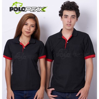 เสื้อโปโลสีดำ แขนจั๊มเต็มแดง polopeak