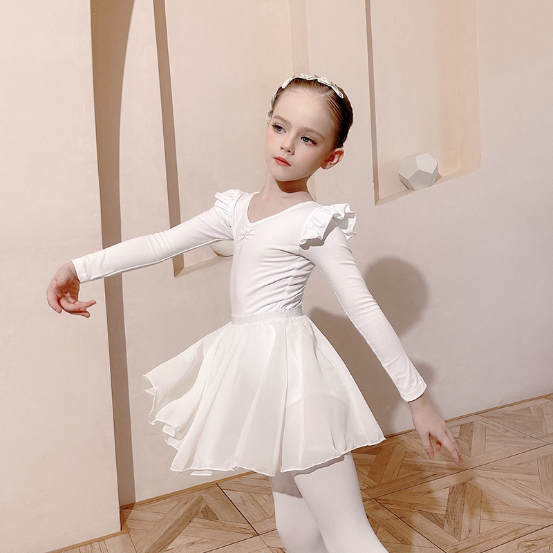 ชุดเต้นรํา ผ้าชีฟอง สีขาว สไตล์จีน สําหรับเด็กผู้หญิง
