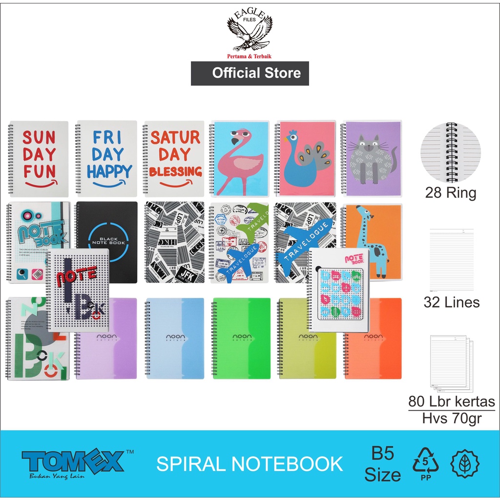 TOMEX Spiral Notebook / Notebook Diary Spiral Notebook B5 80 แผ่น