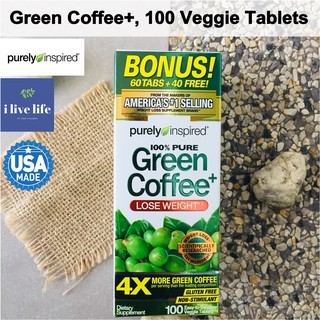 เมล็ดกาแฟเขียว 100% Pure Green Coffee+, 100 Veggie Tablets - Purely Inspired