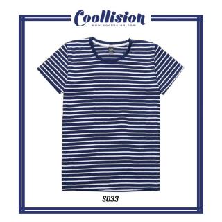 Coollision เสื้อยืดลายทาง ขาวกรมoollision เสื้อยืดลายทาง ขาวกรม