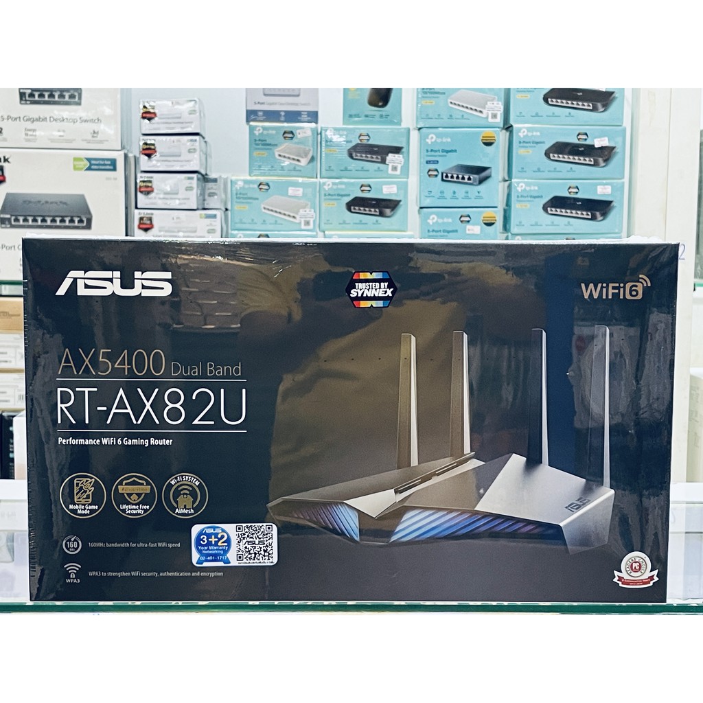 เราเตอร์ไวไฟ ASUS Router RT-AX82U AX5400 Dual Band WiFi 6 Gaming Router, WiFi 6 802.11ax