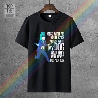 T-shirt  ขายดี เสื้อยืดลําลอง แขนสั้น พิมพ์ลาย John Wick Mess With Me I Fight Back Mess With My Dog สีดํา M 3 BImjbl54BB