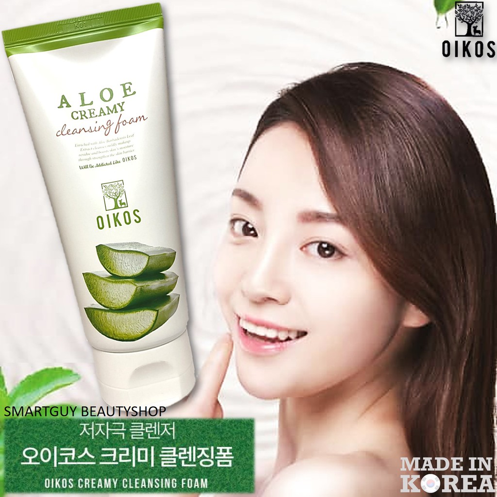 OIKOS Aloe Creamy Cleansing Foam 150ml.  คลีนซิ่งโฟมทำความสะอาดผิวหน้าสูตรว่านหางจรเข้จากเกาหลีทำควา