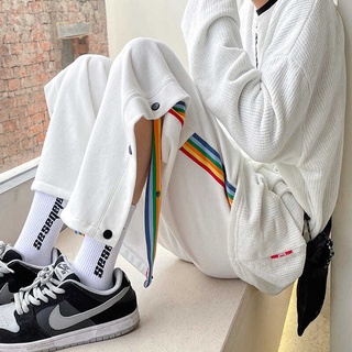 กางเกงลำลองผู้ชาย▫❁Vibe สไตล์ high street สายรุ้งลายกางเกงผู้ชายยุโรปและอเมริกา hiphop ทอด street กางเกงลำลองกางเกงฤดูร้