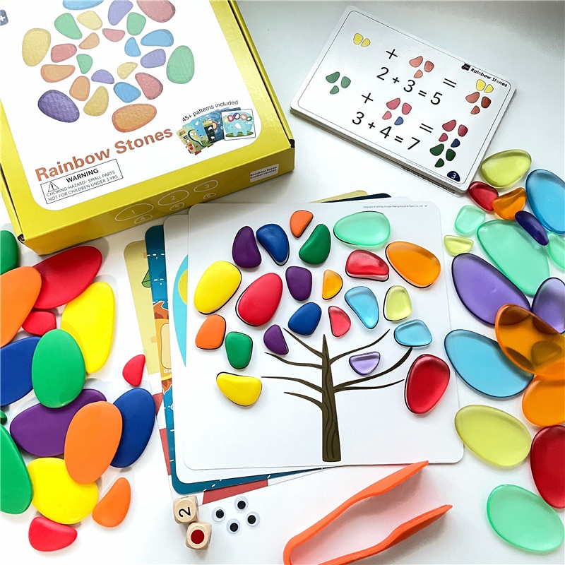 Montessori ก้อนกรวดพลาสติกใส สีรุ้ง ของเล่นเสริมการเรียนรู้ สําหรับเด็ก