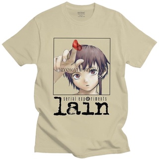 เสื้อยืดผ้าฝ้ายMale Serial Experiments Lain T Shirt Short-Sleeve Cotton Tshirt Clic T-shirt Leisure Manga Anime Iwakura