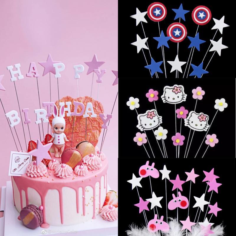 Cake Topper ป้ายปักเค้กลายการ์ตูนสุดน่ารัก (พร้อมส่ง)(ป้ายโฟมดาวหลายสี)