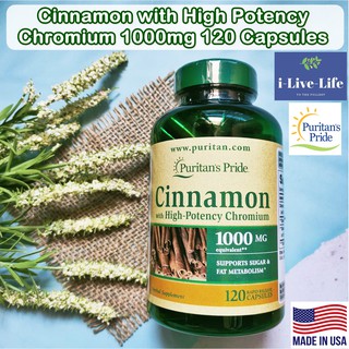 63% Sale!!! ซินนามอน Cinnamon with High Potency Chromium 1000mg 120 Capsules - Puritans Pride อบเชยสกัด