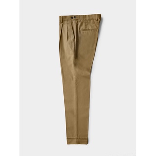 [JBB*] KHAKI BEIGE ORGANIC COTTON TWILL PLEATED TROUSERS WITH EXTENDED WAISTBAND  เจบีบี กางเกงขายาว กางเกงขายาวสองจีบ