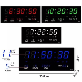 นาฬิกาดิจิตอลแขวนติดผนัง JH3615 มีหลายสี ตั้งปลุกได้ LED Digital Clock jh3615