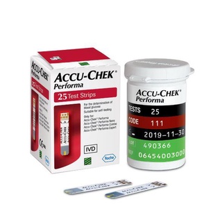 Accu Chek Performa Strip แผ่นตรวจน้ำตาลในเลือด แผ่นตรวจน้ำตาล แผ่นวัดระดับน้ำตาล จำนวน 25 ชิ้น (10713)