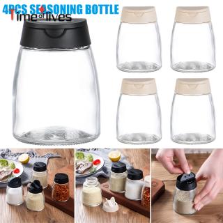 TF▶ 4Pcs Double Lids Seasoning Shakers Glass Bottles Spice Shakers Sifter Barbecue Spice Jars Salt and Pepper Shaker Container Set