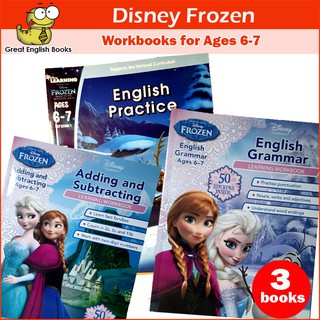 พร้อมส่ง  (ลิขสิทธิ์แท้) หนังสือแบบฝึกหัดภาษาอังกฤษ Disney Frozen Learning 3 workbooks  Ages 6-7 มีสติ๊กเกอร์และเฉลย