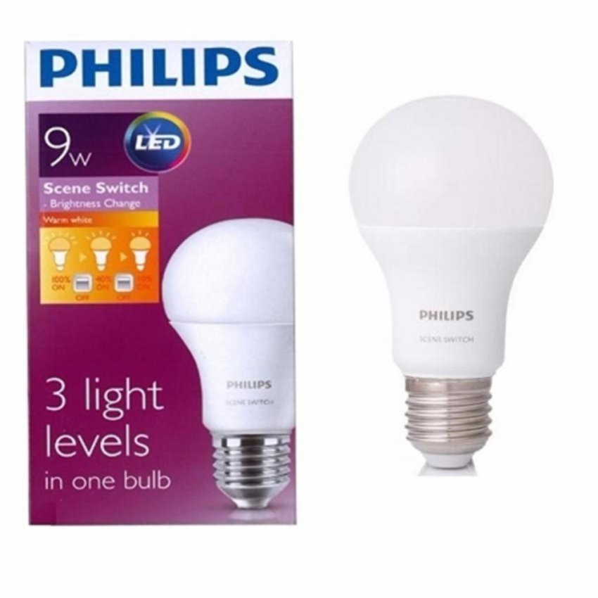 Philips หลอด LED Bulb Scene Switch Dim Tone 9W หลอดไฟหรี่แสงได้ 3 ระดับ สี Warmwhith