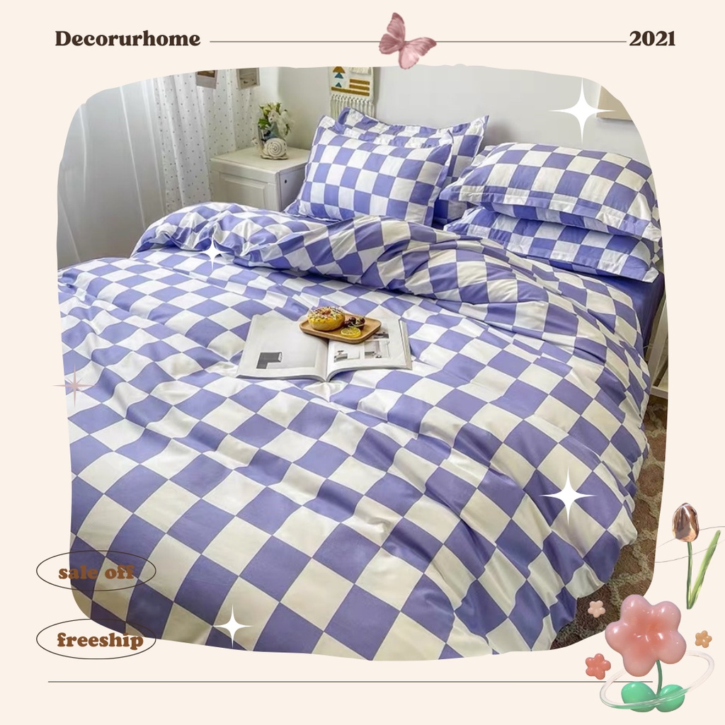 ผ้าฝ้าย โพลี| SET 4 ชิ้น POLY COTTON BEDDINGS ลายตารางหมากรุกขั้นพื้นฐาน - หรูหราเนียน