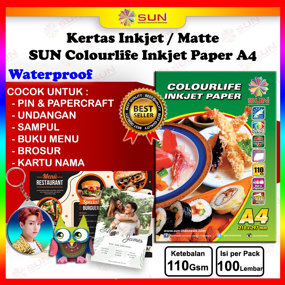 A4 Matte Inkjet Paper - SUN Colourlife Inkjet Paper A4 (Doff / Matte) Single Side / Double Side (pig